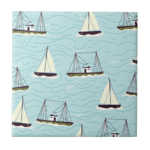 Nautical fishing pattern poster throw pillow ceramic tile