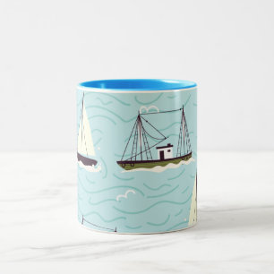 Nautical fishing pattern Two-Tone coffee mug