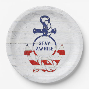 Nautical Flag Anchor on Whitewashed Wood Paper Plate