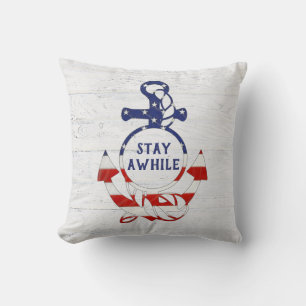 Nautical Flag Anchor on Wood Cushion