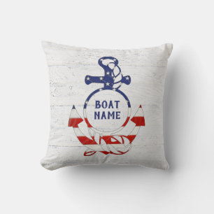 Nautical Flag Anchor on Wood Throw Pillow