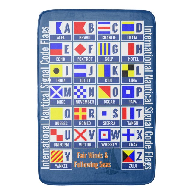 Nautical Flags Alphabet Bath Mat (Front Vertical)