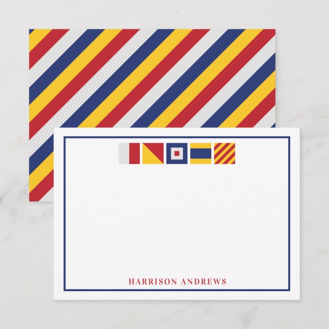Nautical Flags Personalised Note Cards (Front/Back)