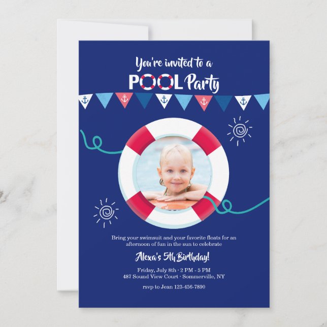 Nautical Flags with Life Preserver Photo Invite (Front)