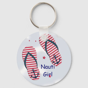 Nautical Flip Flops Design Nauti Girl Keychain