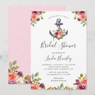 Nautical Floral Anchor Bridal Shower Invitation