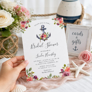 Nautical Floral Anchor Bridal Shower Invitation