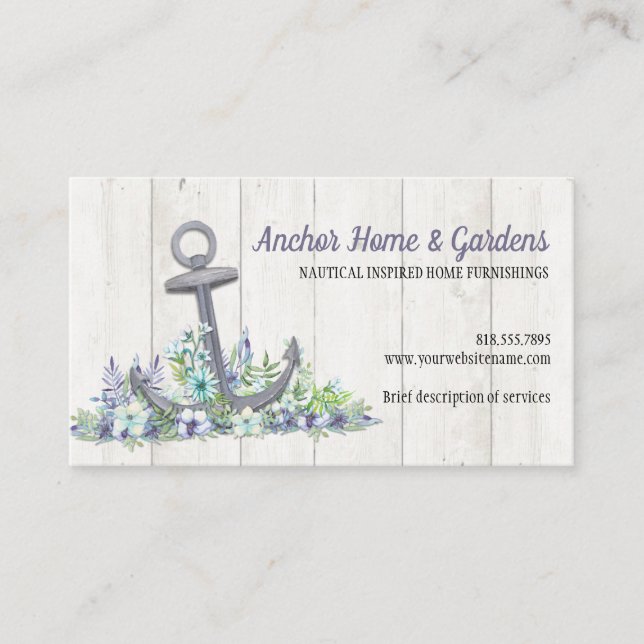 Nautical Floral Anchor Business Card (Front)