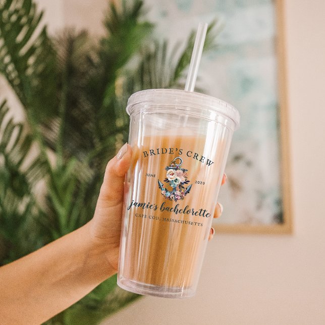 Nautical Floral Anchor | Monogram Bachelorette Acrylic Tumbler (Creator Uploaded)