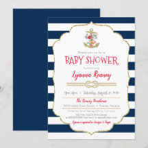 Nautical Floral Anchor Navy Blue Red Baby Shower