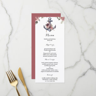 Nautical Floral Anchor Watercolor Wedding Menu
