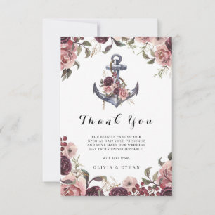 Nautical Floral Anchor Watercolor Wedding  Thank You Card