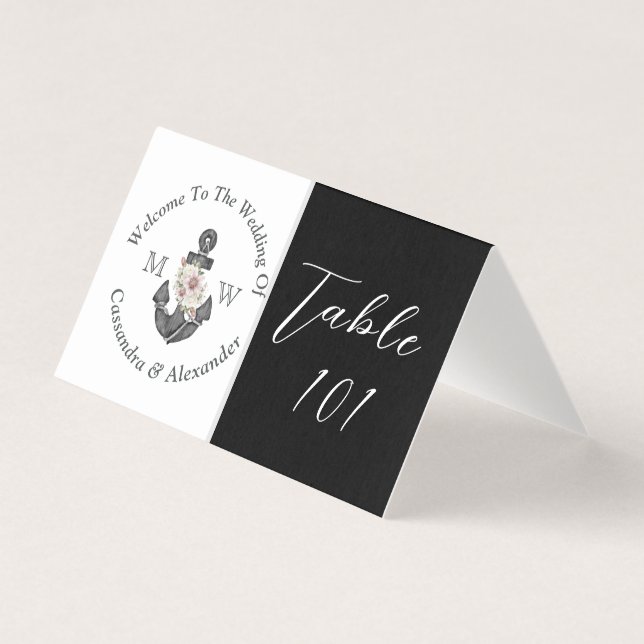 Nautical Floral Anchor Wedding Black and White (Front)