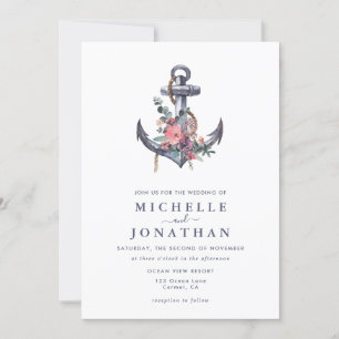 Nautical Floral Anchor Wedding  Invitation