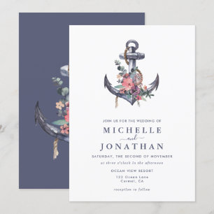 Nautical Floral Anchor Wedding Invitation