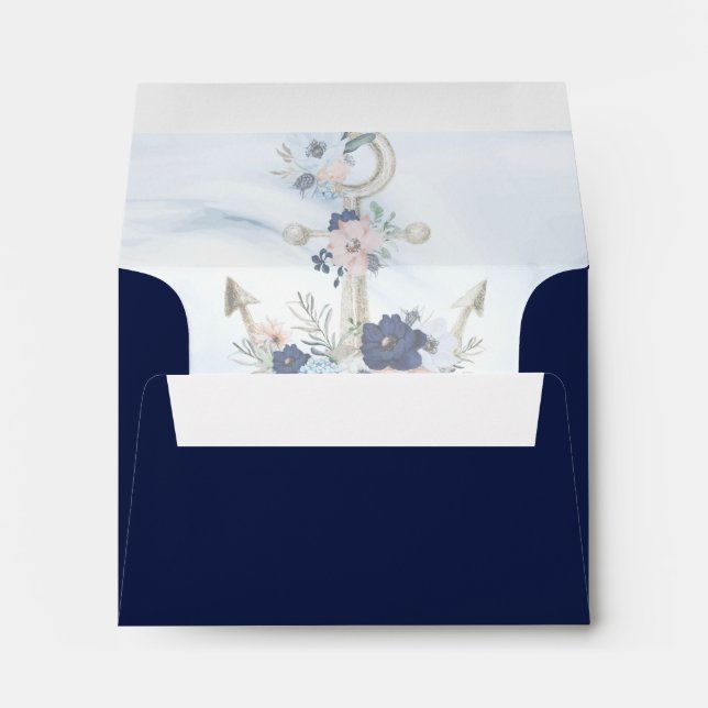 Nautical Floral Anchor Wedding RSVP Return Envelope (Back (Bottom))