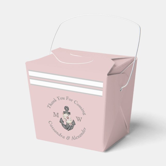 Nautical Floral Anchor White Blush Pink Rose  Favour Box (Front Side)