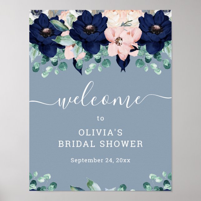 Nautical Floral | Bridal Shower Welcome Sign (Front)