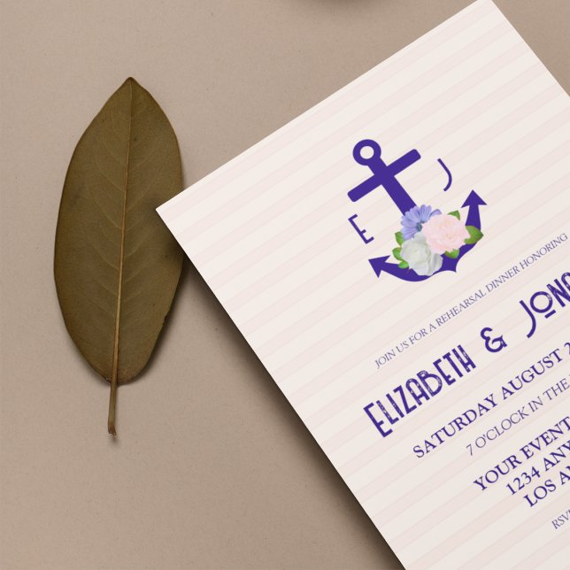 Nautical Floral Stripes Rehearsal Dinner Invitation (Creator Uploaded)
