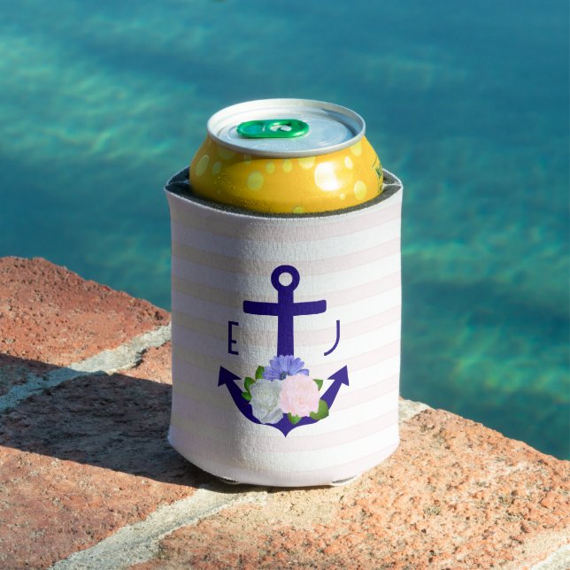 Nautical Floral Stripes Wedding Can Cooler (In Situ Pool)