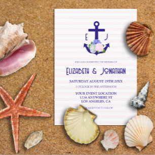 Nautical Floral Stripes Wedding Invitation