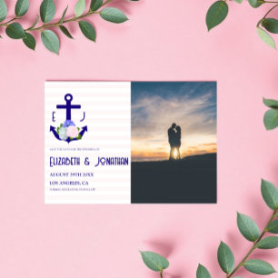 Nautical Floral Stripes Wedding Save The Date