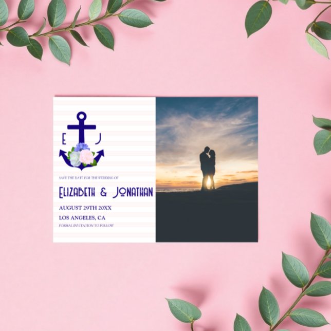 Nautical Floral Stripes Wedding Save The Date (Creator Uploaded)