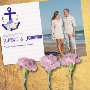 Nautical Floral Stripes Wedding Thank You Card