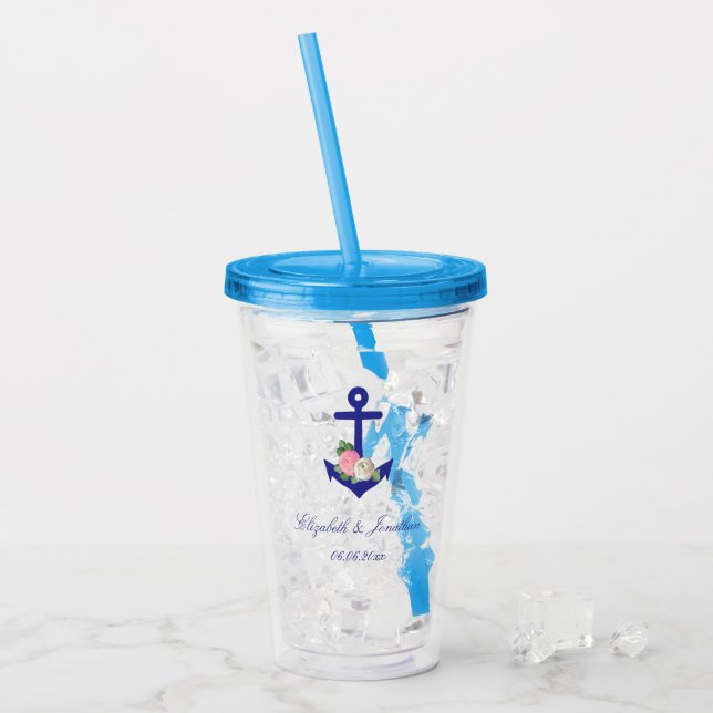 Nautical Floral Summer Wedding Acrylic Tumbler (Front Ice)
