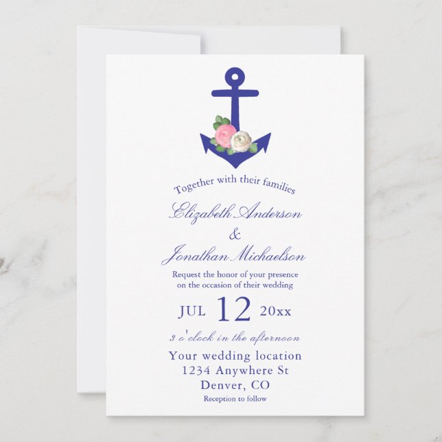 Nautical Floral Summer Wedding Invitation (Front)