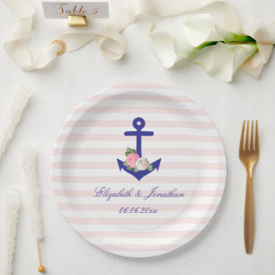 Nautical Floral Summer Wedding Paper Plate