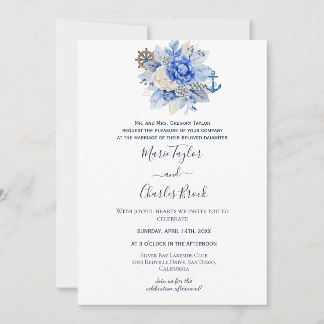 Nautical Floral Wedding Invitation (Front)
