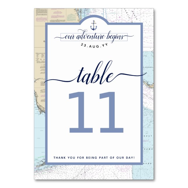 #Nautical #Florida #Wedding Table Number (Front)