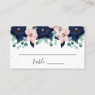 Nautical Flowers Navy Blue and Blush Pink   Escort Place Card