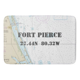 Nautical Fort Pierce FL Longitude Latitude Chart Bath Mat