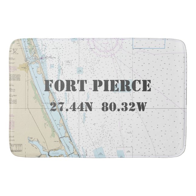 Nautical Fort Pierce FL Longitude Latitude Chart Bath Mat (Front)