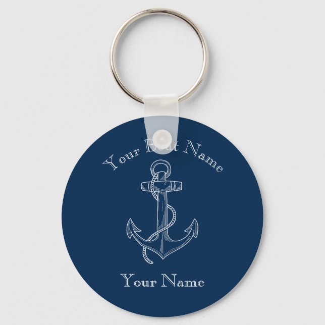 Nautical Fouled Anchor Custom Key Ring (Front)