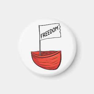 Nautical Freedom Boat Illustration Magnet