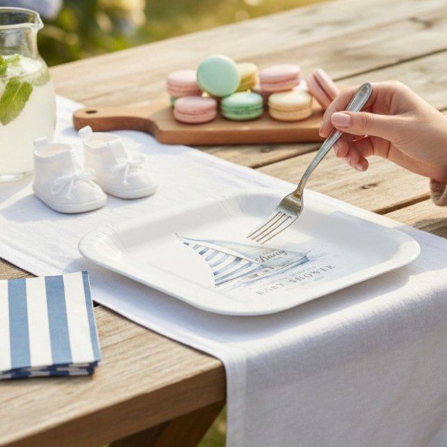 Nautical fun  "Nauti-Bouy" Sailboat baby shower Paper Plate (Creator Uploaded)
