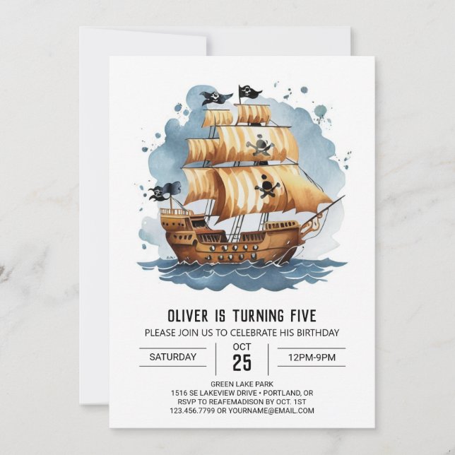 Nautical Fun Treasure Map Pirate Birthday Invitation (Front)