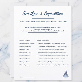 Nautical Game Sheet: Sea Lore & Superstitions