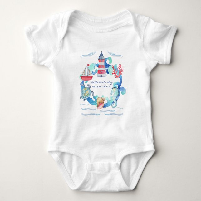 Nautical Gender Neutral Colourful Watercolor  Baby Bodysuit (Front)
