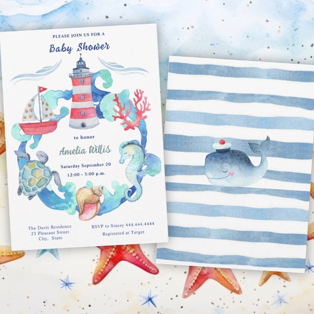 Nautical Gender Neutral Watercolor Baby Shower Invitation (Creator Uploaded)