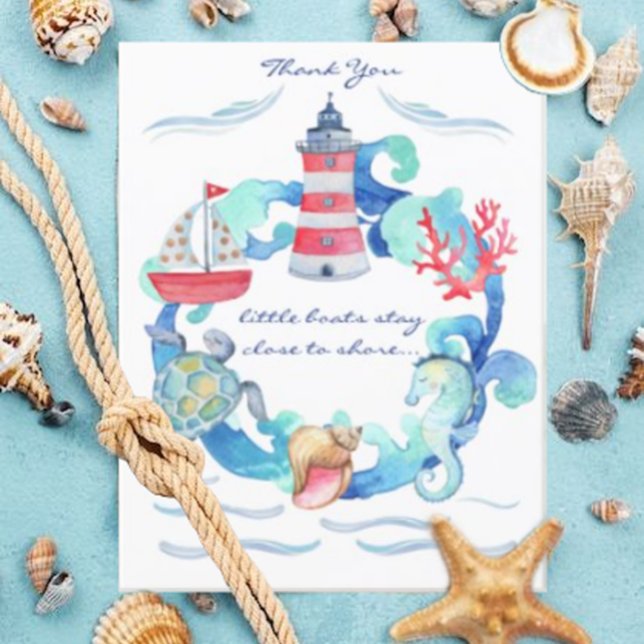 Nautical Gender Neutral Watercolor Baby Shower Thank You Card (Creator Uploaded)