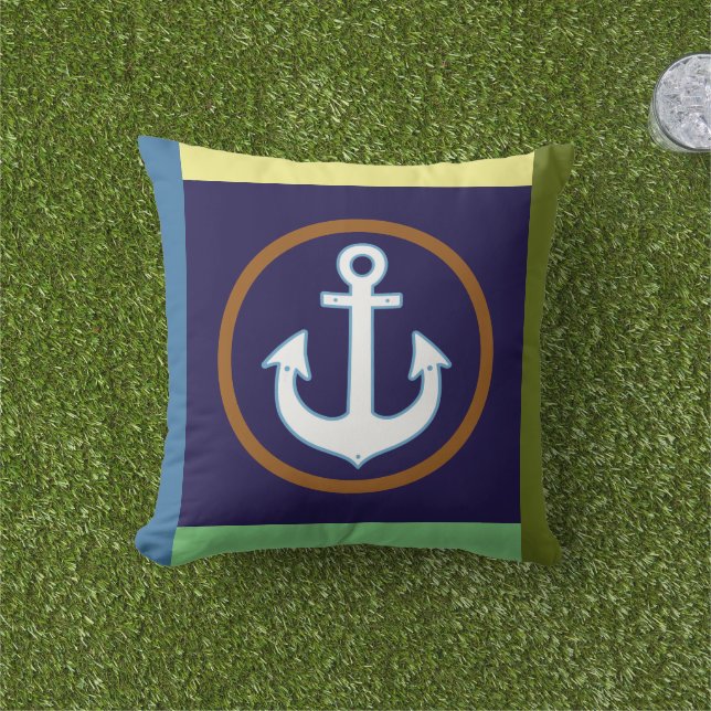 Nautical geometric Boat Anchor Cushion (Grass)