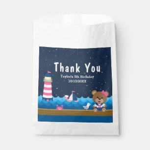 Nautical Girl Bear Pink Birthday Party Thank You Favour Bag