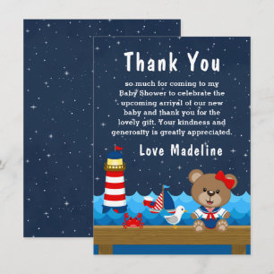 Nautical Girl Bear Red and Navy Baby Shower Thank You Card