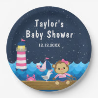 Nautical Girl Monkey Pink and Navy Baby Shower