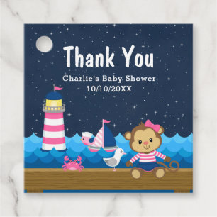 Nautical Girl Monkey Pink Baby Shower Thank You Favour Tags