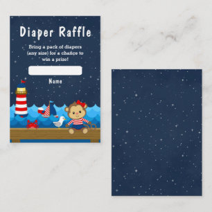 Nautical Girl Monkey Red and Navy Diaper Raffle Enclosure Card